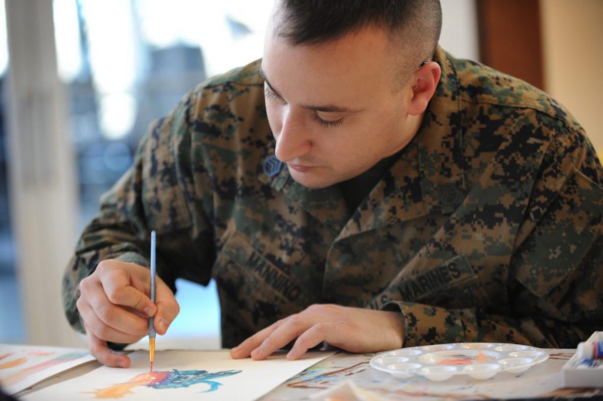 Military service member painting